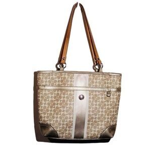 Coach Heritage Chelsea Signature Logo C Shoulder Tote Bag Purse White Gold